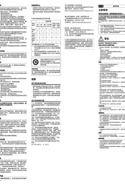 yamaha雅马哈TRUE X SUB 100A (SW-X100A) Safety Brochure